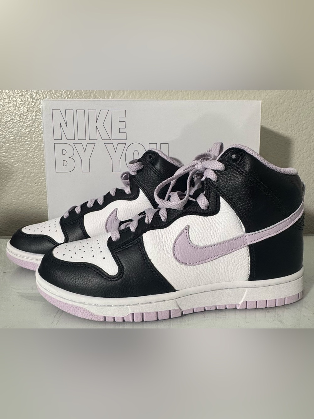 Women’s Nike ID Custom Dunk High in White / Purple / Black Size 8
